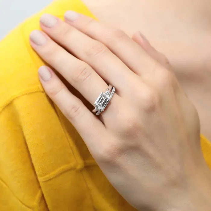 Rings BERRICLE 3Stone EastWest Emerald Cut CZ Ring Set in Sterling Silver