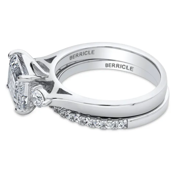 Rings BERRICLE 3Stone EastWest Emerald Cut CZ Ring Set in Sterling Silver