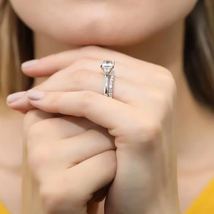 Rings BERRICLE 3Stone EastWest Emerald Cut CZ Ring Set in Sterling Silver