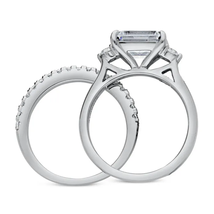 Rings BERRICLE 3Stone EastWest Emerald Cut CZ Ring Set in Sterling Silver