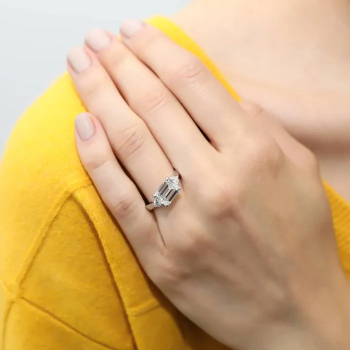 Rings BERRICLE 3Stone EastWest Emerald Cut CZ Ring Set in Sterling Silver