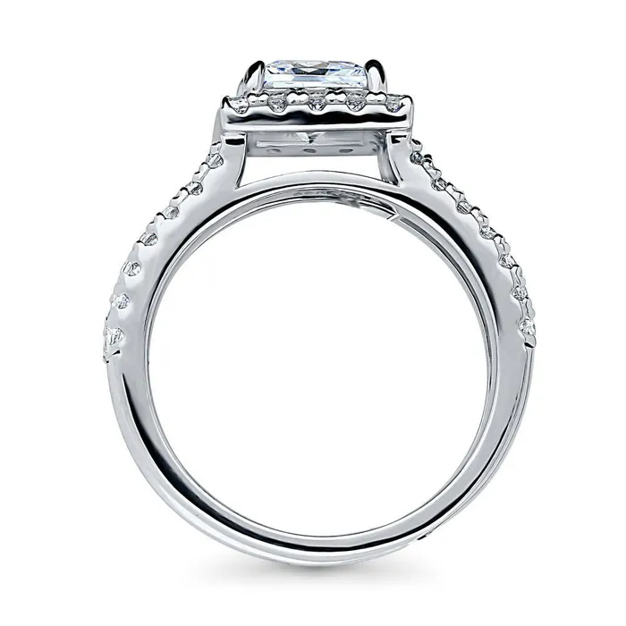 Rings BERRICLE Halo Princess CZ Ring in Sterling Silver