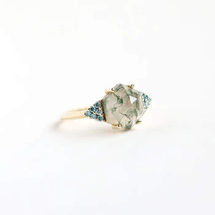 Rings Capucinne River Hexagon Moss Agate Ring