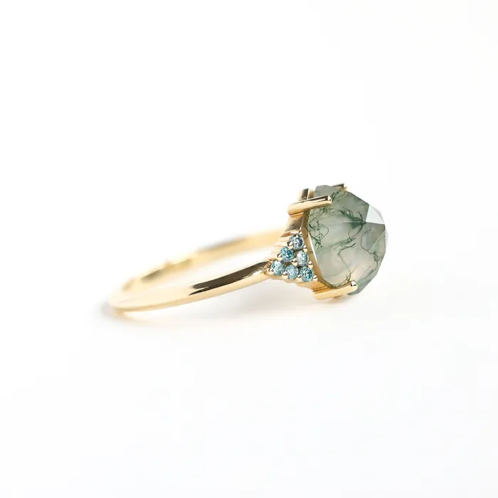 Rings Capucinne River Hexagon Moss Agate Ring