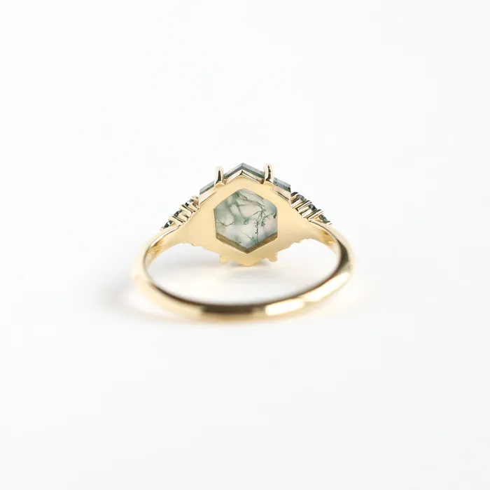 Rings Capucinne River Hexagon Moss Agate Ring