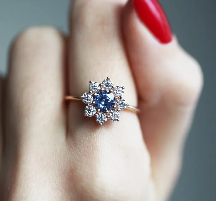 Rings Floral Sapphire Halo Diamond Ring Capucinne