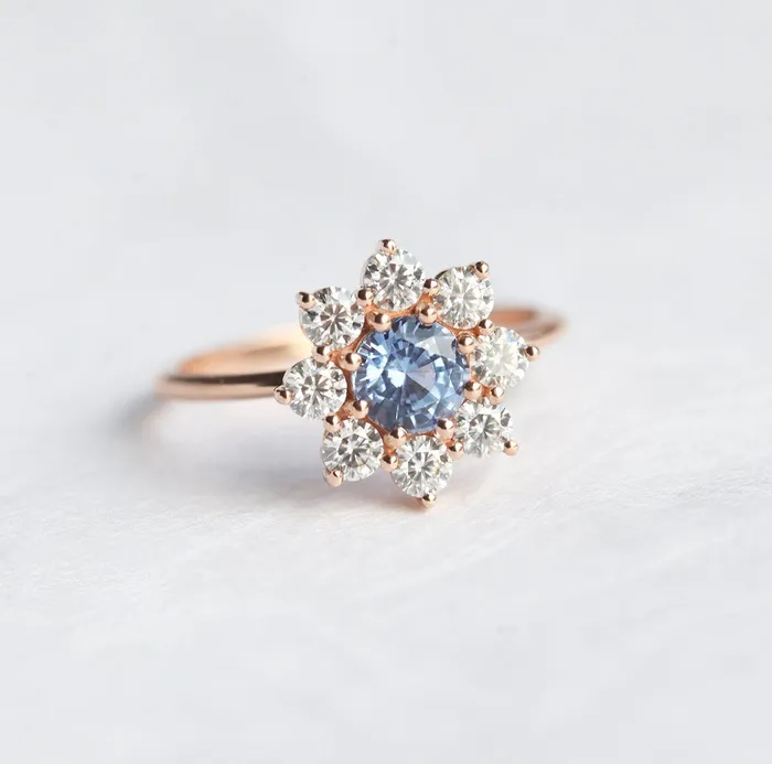 Rings Floral Sapphire Halo Diamond Ring Capucinne