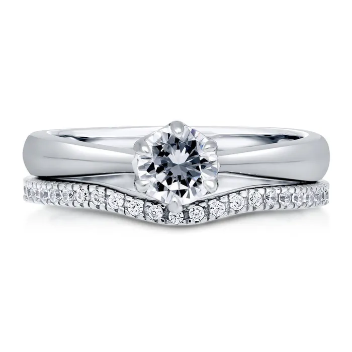 Rings Solitaire Wishbone 045ct CZ Ring Set in Sterling Silver BERRICLE
