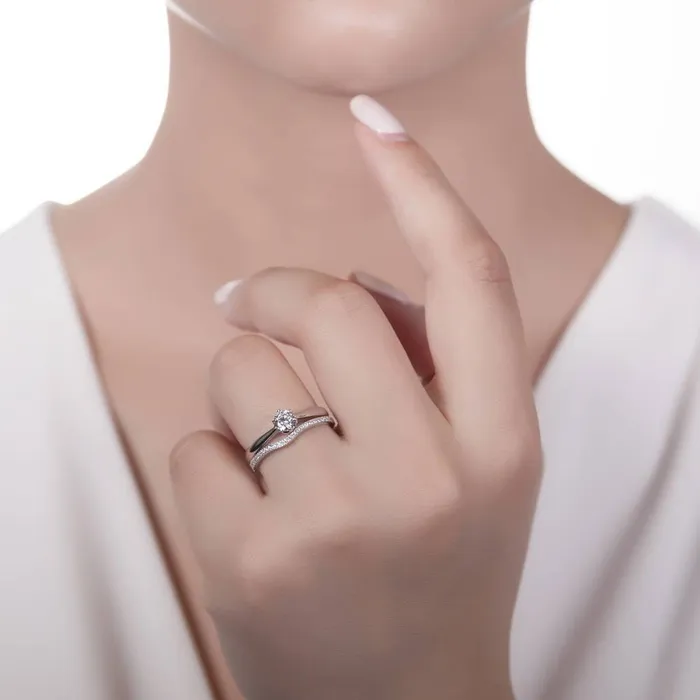 Rings Solitaire Wishbone 045ct CZ Ring Set in Sterling Silver BERRICLE