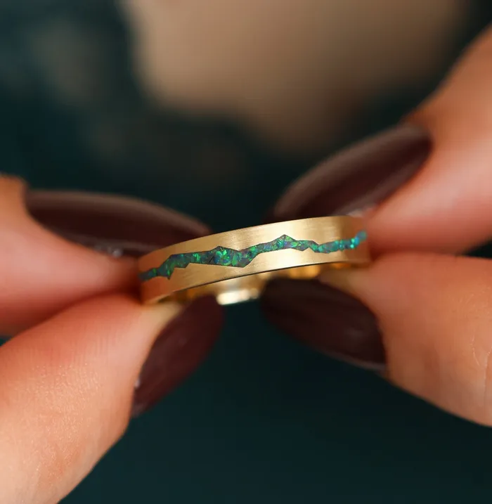 Rowan Black Opal Mountain Inlay Band Capucinne Rings