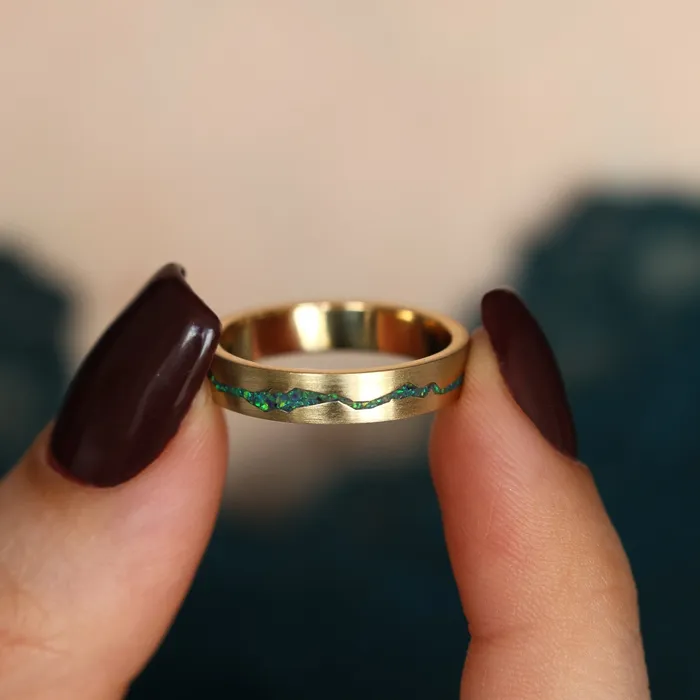 Rowan Black Opal Mountain Inlay Band Capucinne Rings