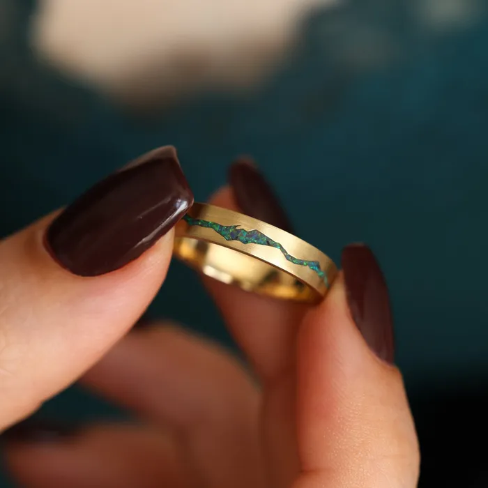 Rowan Black Opal Mountain Inlay Band Capucinne Rings