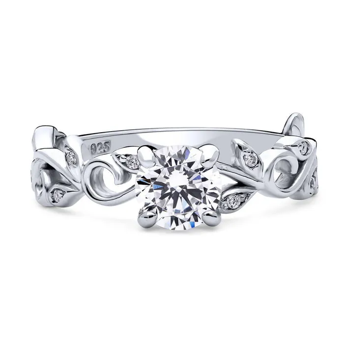 Solitaire Leaf 08ct CZ Ring in Sterling Silver BERRICLE Rings