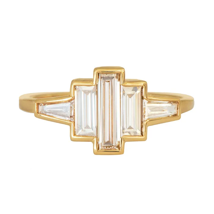 ARTEMER Rings OOAK Art Deco Inspired Engagement Ring with Baguette Diamonds