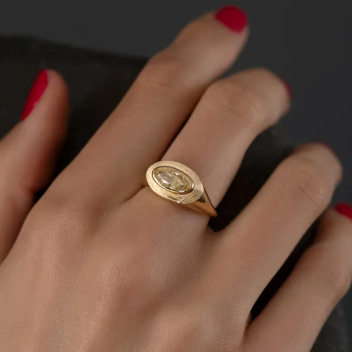 ARTEMER Rings OOAK Engraved Fancy Yellow Moval Diamond Stepped Ring
