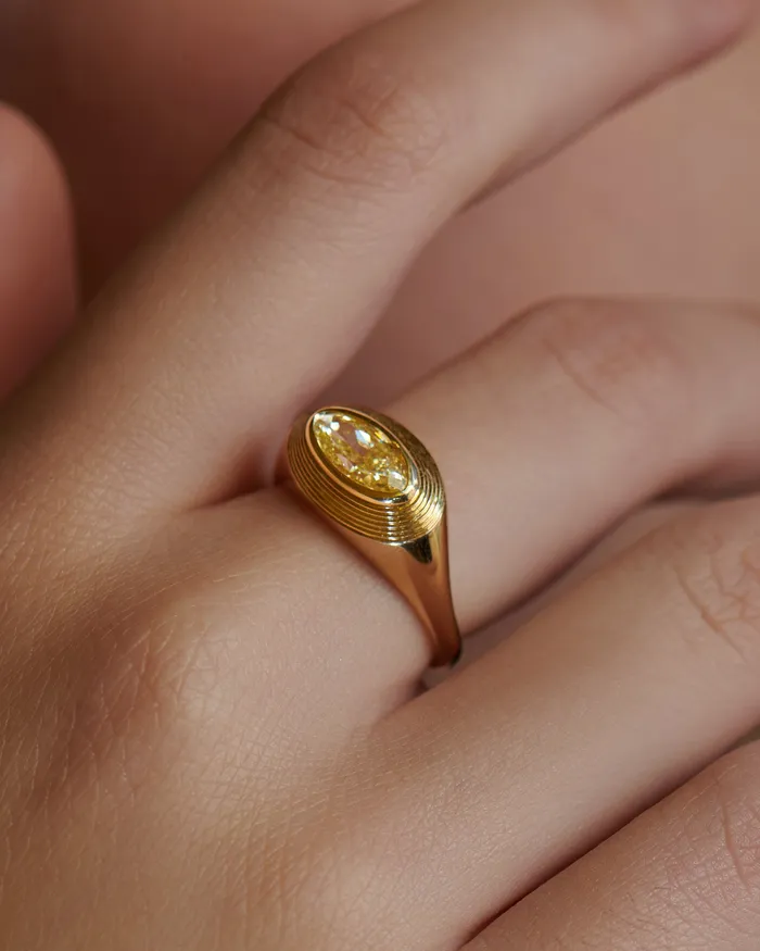 ARTEMER Rings OOAK Engraved Fancy Yellow Moval Diamond Stepped Ring