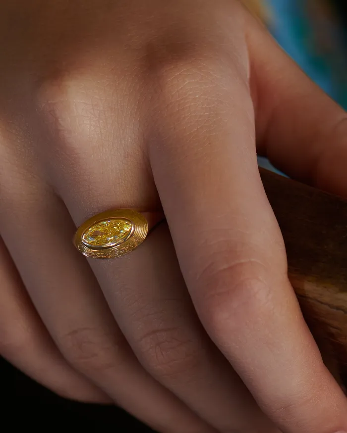 ARTEMER Rings OOAK Engraved Fancy Yellow Moval Diamond Stepped Ring