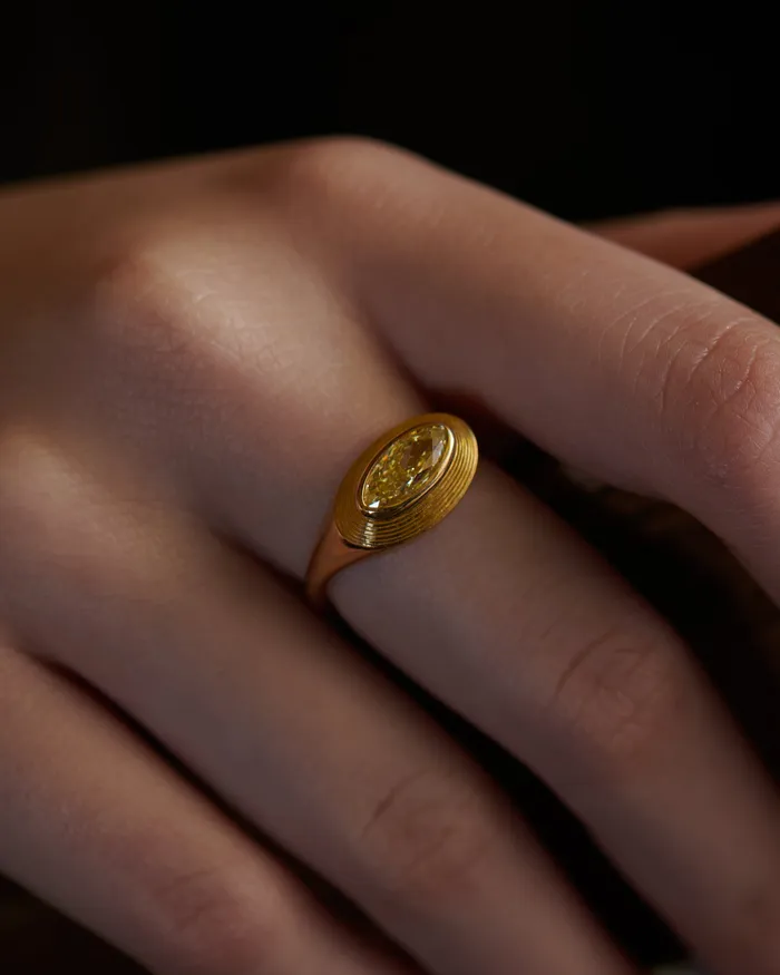 ARTEMER Rings OOAK Engraved Fancy Yellow Moval Diamond Stepped Ring
