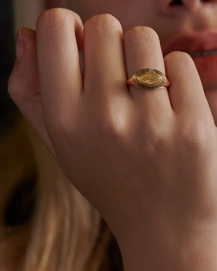ARTEMER Rings OOAK Engraved Fancy Yellow Moval Diamond Stepped Ring