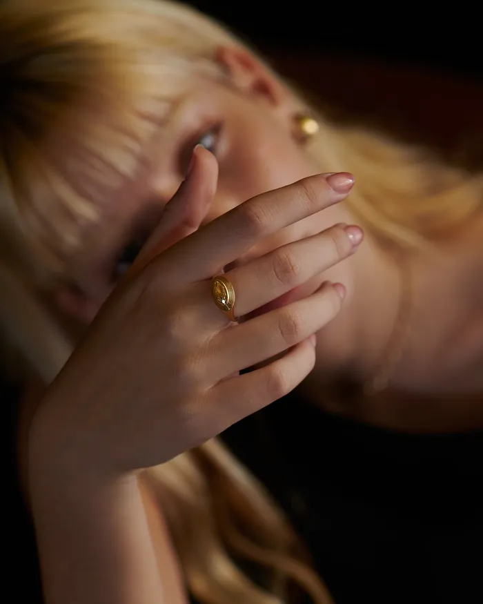 ARTEMER Rings OOAK Engraved Fancy Yellow Moval Diamond Stepped Ring