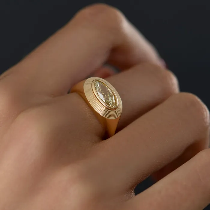 ARTEMER Rings OOAK Engraved Fancy Yellow Moval Diamond Stepped Ring