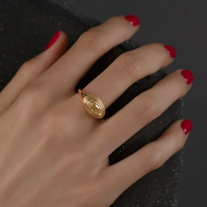 ARTEMER Rings OOAK Engraved Fancy Yellow Moval Diamond Stepped Ring