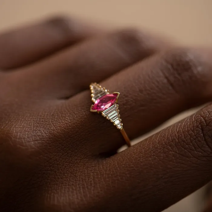 ARTEMER Rings Pink Spinel Engagement Ring with a Dainty Diamond Lineup ARTEMER Rings Pink Spinel Engagement Ring with a Dainty Diamond Lineup