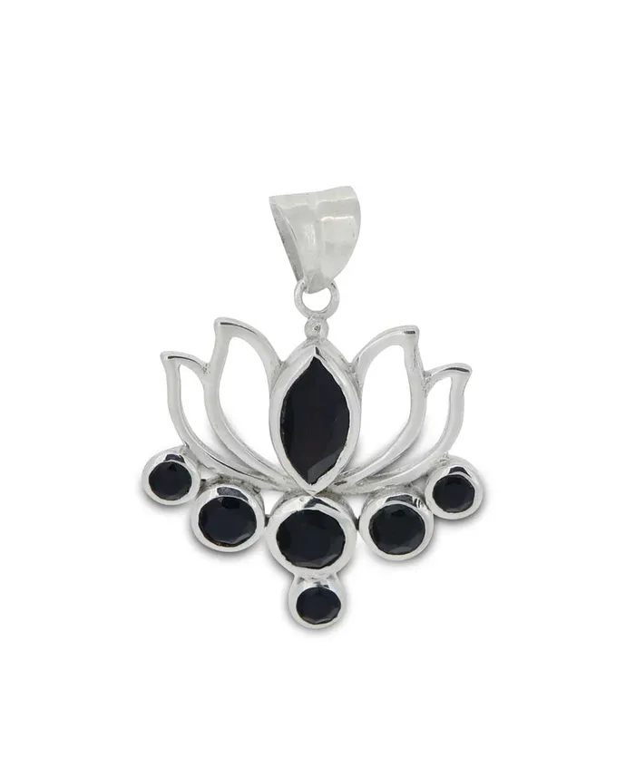 Buddha Groove Necklaces Black Onyx Lotus Pendant Sterling Silver