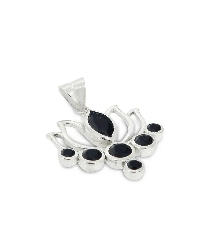 Buddha Groove Necklaces Black Onyx Lotus Pendant Sterling Silver