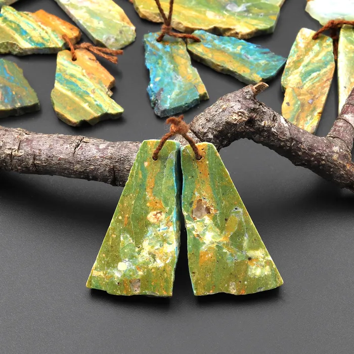 Earrings Drilled Natural Peruvian Blue Green Opal Earring Pair Hand Cut Freeform Gemstone Matched Beads A5 Intrinsic Trading Earrings Drilled Natural Peruvian Blue Green Opal Earring Pair Hand Cut Freeform Gemstone Matched Beads A5 Intrinsic Trading