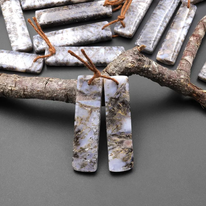 Earrings Intrinsic Trading Rare Natural Turkish Needle Agate Earring Pair Drilled Matched Rectangle Gemstone Beads A2
