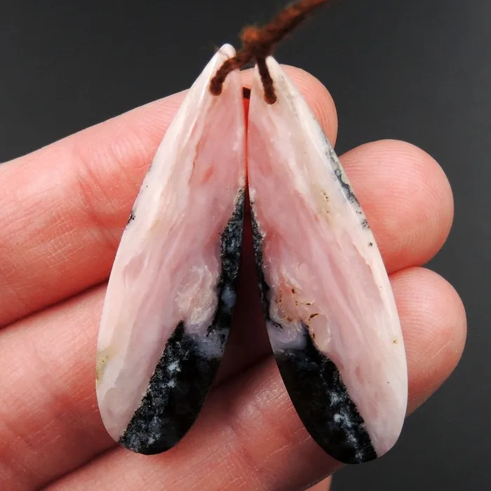 Earrings Pink Opal Earring Pair Teardrop Cabochon Cab Pair Drilled Matched Earrings Natural Bead Pair E3160 Intrinsic Trading