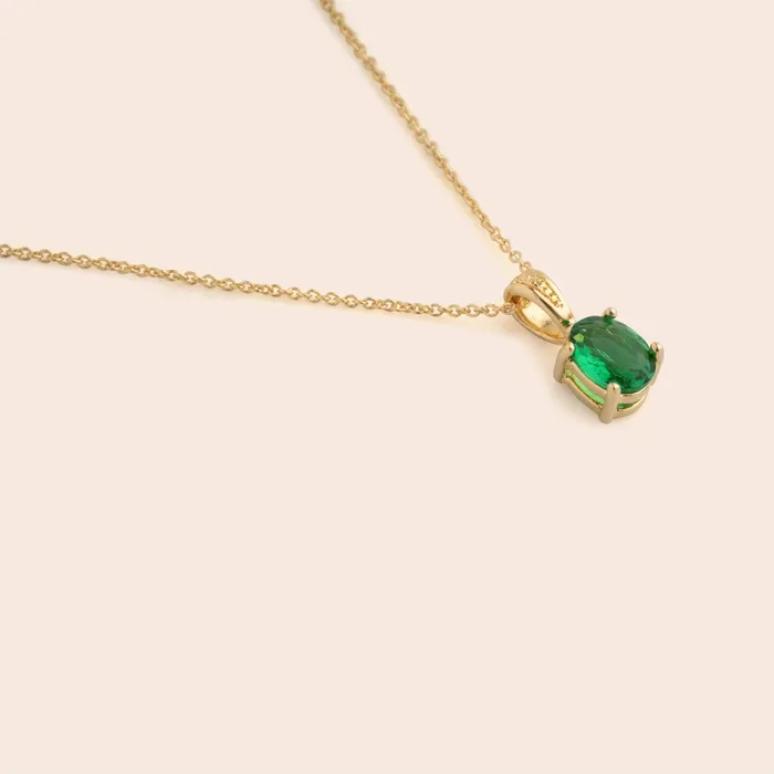 Gemlet Oval Emerald CZ Pendant Necklace Necklaces