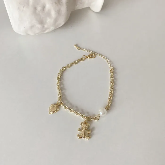 Gold Chain Bracelet with Teddy Bear Charm Refined by AnnaKaci Bracelets Gold Chain Bracelet with Teddy Bear Charm Refined by AnnaKaci Bracelets
