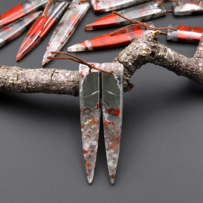 Intrinsic Trading Earrings Natural African Bloodstone Matched Long Dagger Triangle Spike Earring Beads Drilled Gemstone Pair A22 Intrinsic Trading Earrings Natural African Bloodstone Matched Long Dagger Triangle Spike Earring Beads Drilled Gemstone Pair A22