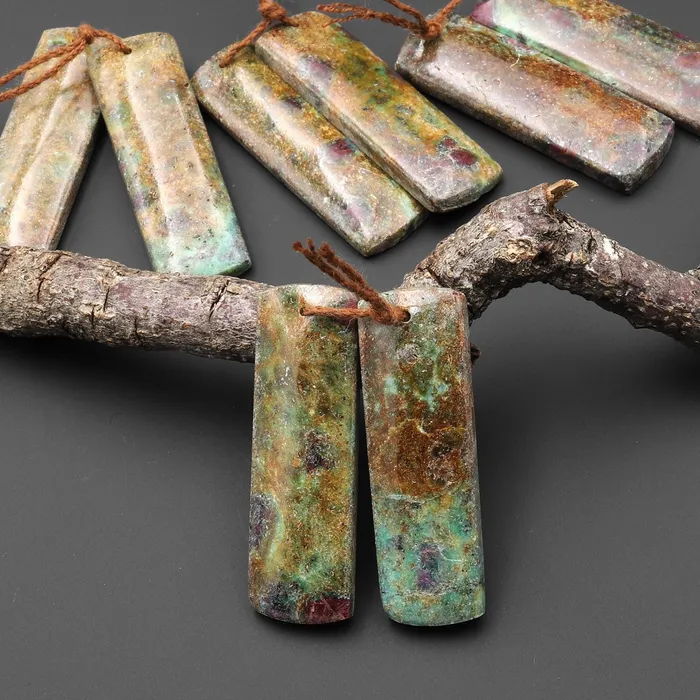 Intrinsic Trading Earrings Natural Brown Ruby Fuchsite Rectangle Earring Pair Matched Gemstone Beads Intrinsic Trading Earrings Natural Brown Ruby Fuchsite Rectangle Earring Pair Matched Gemstone Beads
