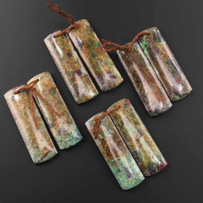Intrinsic Trading Earrings Natural Brown Ruby Fuchsite Rectangle Earring Pair Matched Gemstone Beads