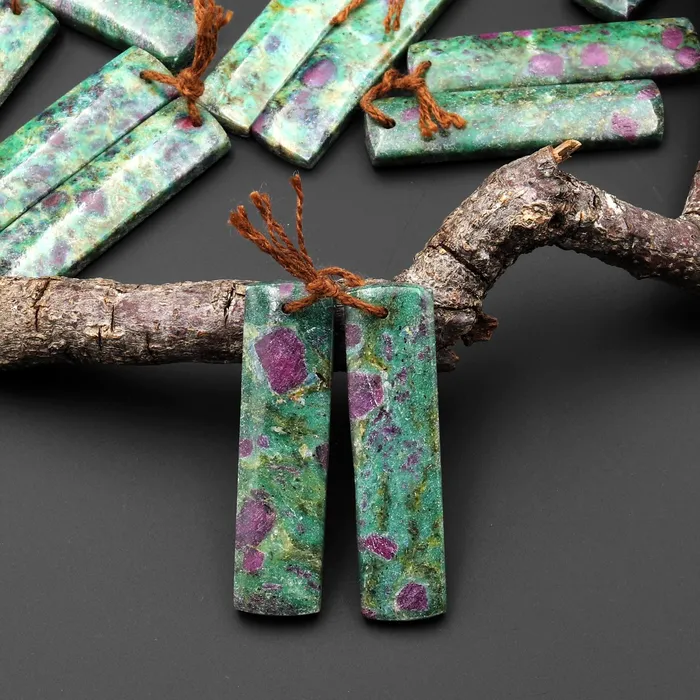 Intrinsic Trading Earrings Natural Red Ruby Green Fuchsite Rectangle Earring Pair Matched Gemstone Beads A6 Intrinsic Trading Earrings Natural Red Ruby Green Fuchsite Rectangle Earring Pair Matched Gemstone Beads A6