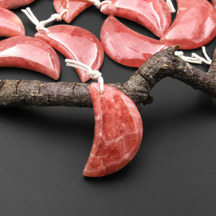 Intrinsic Trading Necklaces AAA Gemmy Natural Red Rhodochrosite Crescent Moon Gemstone Pendant A2 Intrinsic Trading Necklaces AAA Gemmy Natural Red Rhodochrosite Crescent Moon Gemstone Pendant A2