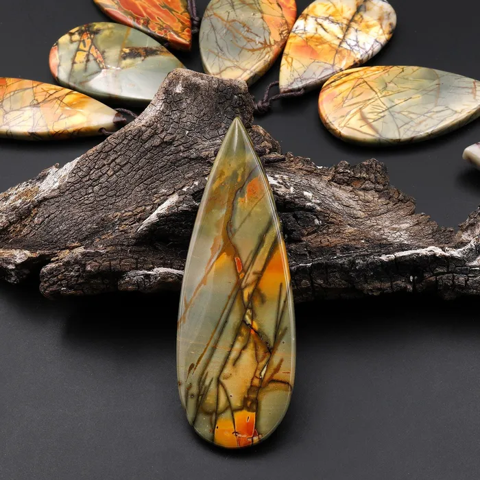 Intrinsic Trading Necklaces AAA Natural Red Creek Jasper Pendant Side Drilled Long Teardrop Pendant Aka Multicolor Picasso Jasper