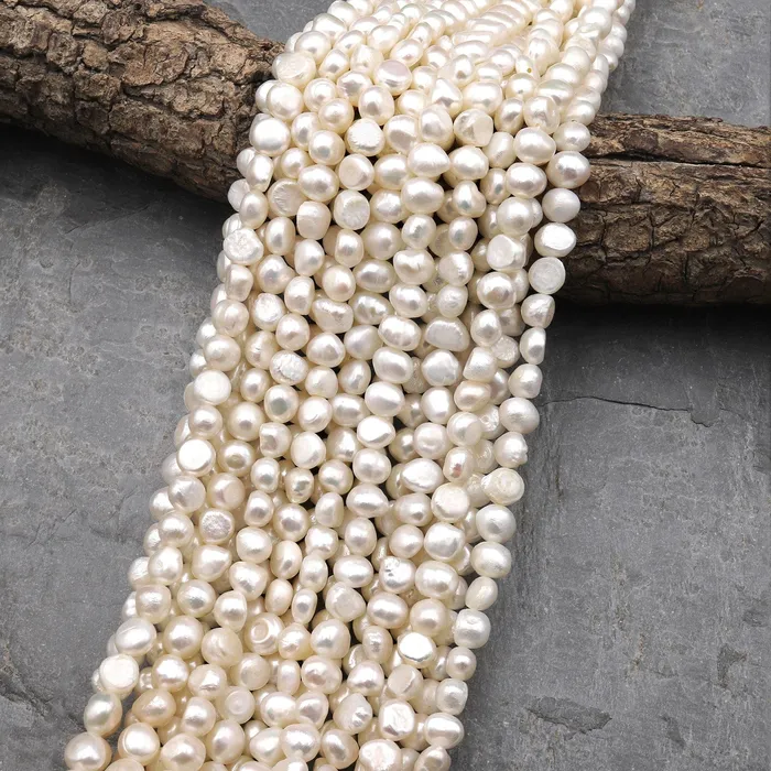 Intrinsic Trading Necklaces Genuine Natural White Freshwater Pearl 6mm 8mm Center Drilled Nugget Button Pearl 14 Strand