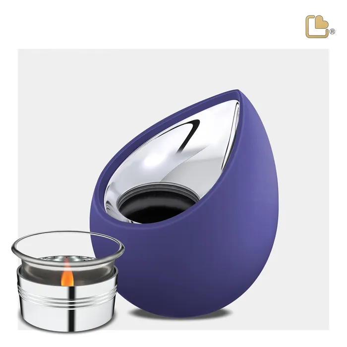 LoveUrns Earrings Drop Tealight Urn Navy Polished Silver