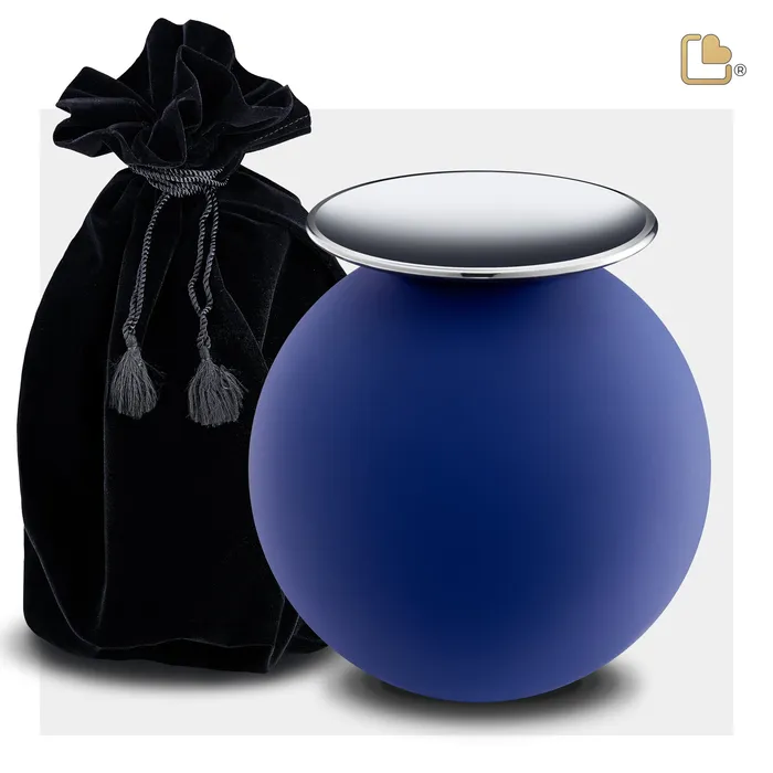 LoveUrns Rings Crescent Sphere Standard Adult Urn Navy Polished Silver