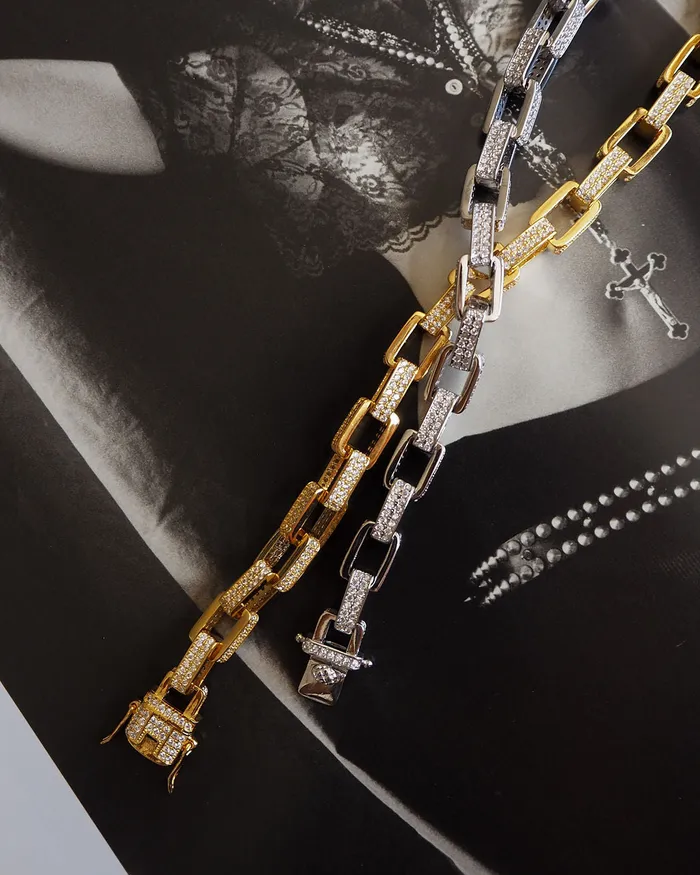 Luv Aj Boxy Pave Chain Necklace Gold Necklaces