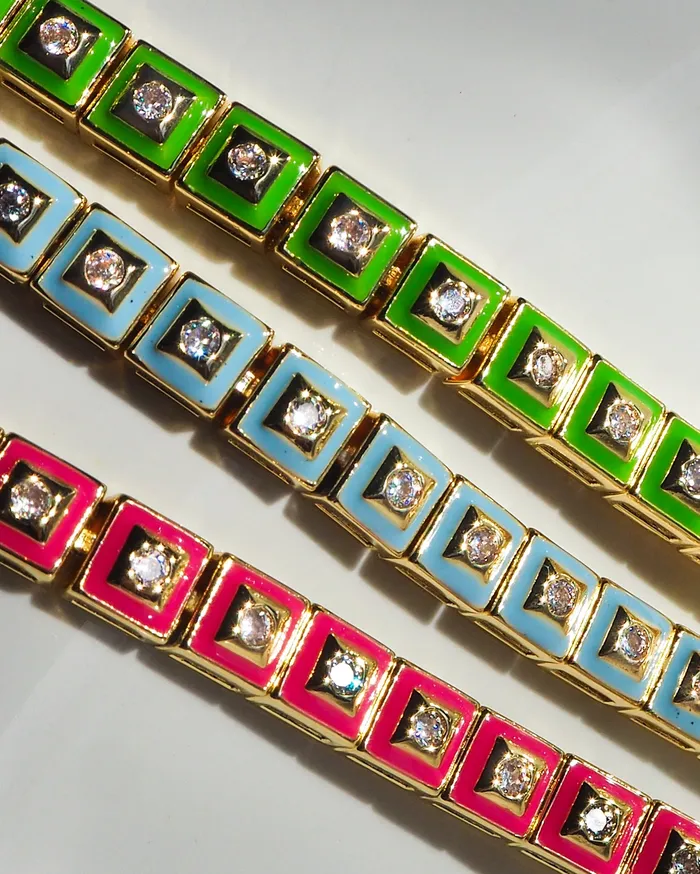Luv Aj Bracelets Pyramid Stud Tennis Bracelet Hot Pink Gold