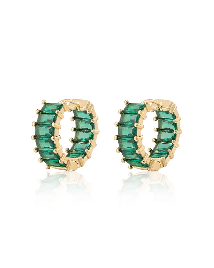 Luv Aj Earrings Emerald Ballier Huggies Emerald Green Gold