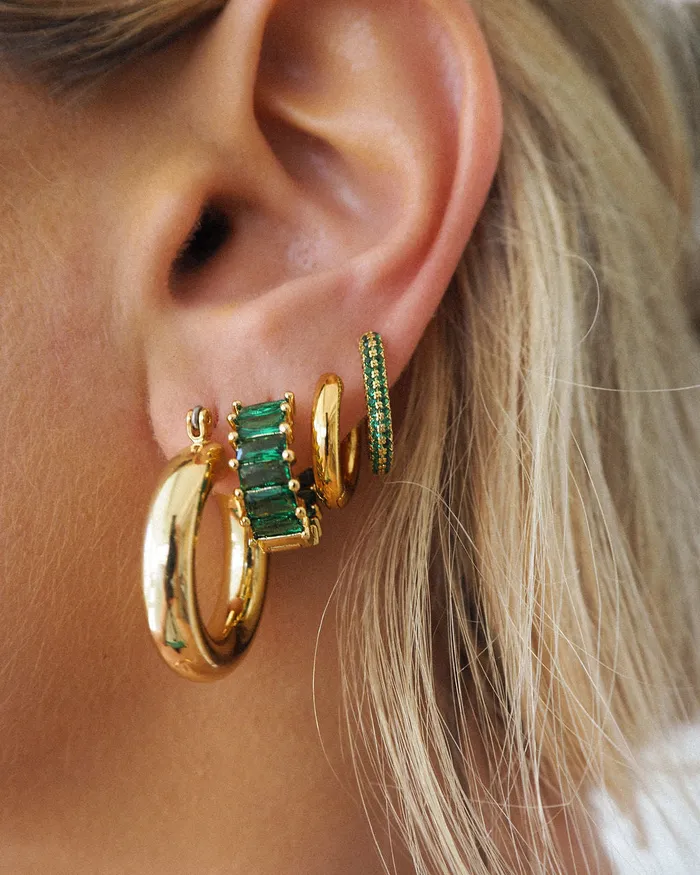 Luv Aj Earrings Emerald Ballier Huggies Emerald Green Gold Luv Aj Earrings Emerald Ballier Huggies Emerald Green Gold