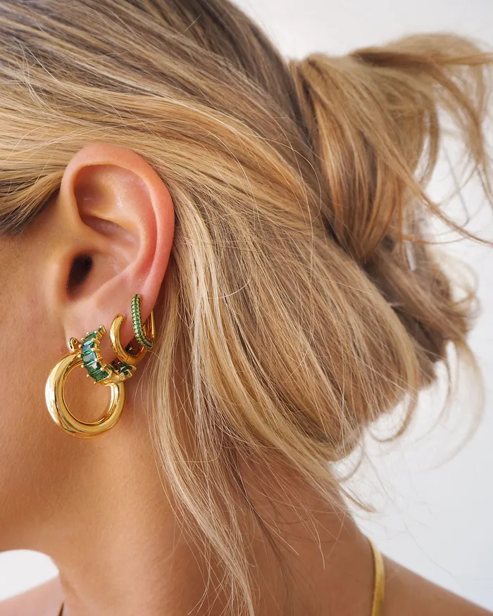Luv Aj Earrings Emerald Ballier Huggies Emerald Green Gold Luv Aj Earrings Emerald Ballier Huggies Emerald Green Gold