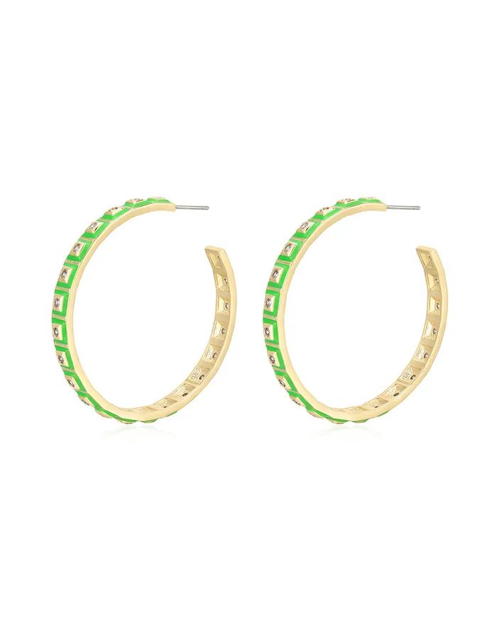 Luv Aj Earrings XL Pyramid Stud Hoops Bright Green Gold