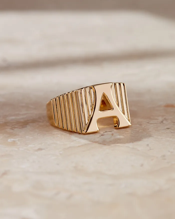 Luv Aj Fine Rings Initial Ridged Ring